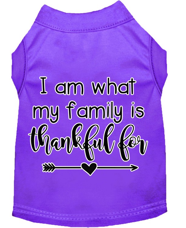 I Am What My Family is Thankful For Screen Print Dog Shirt Purple XL